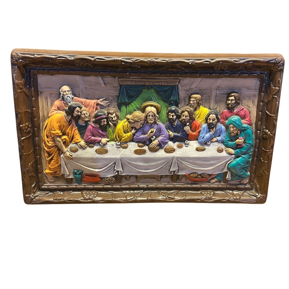 Holland Mold The Last Supper Wall hand painted Vtg Ceramic 3D Jesus bible art